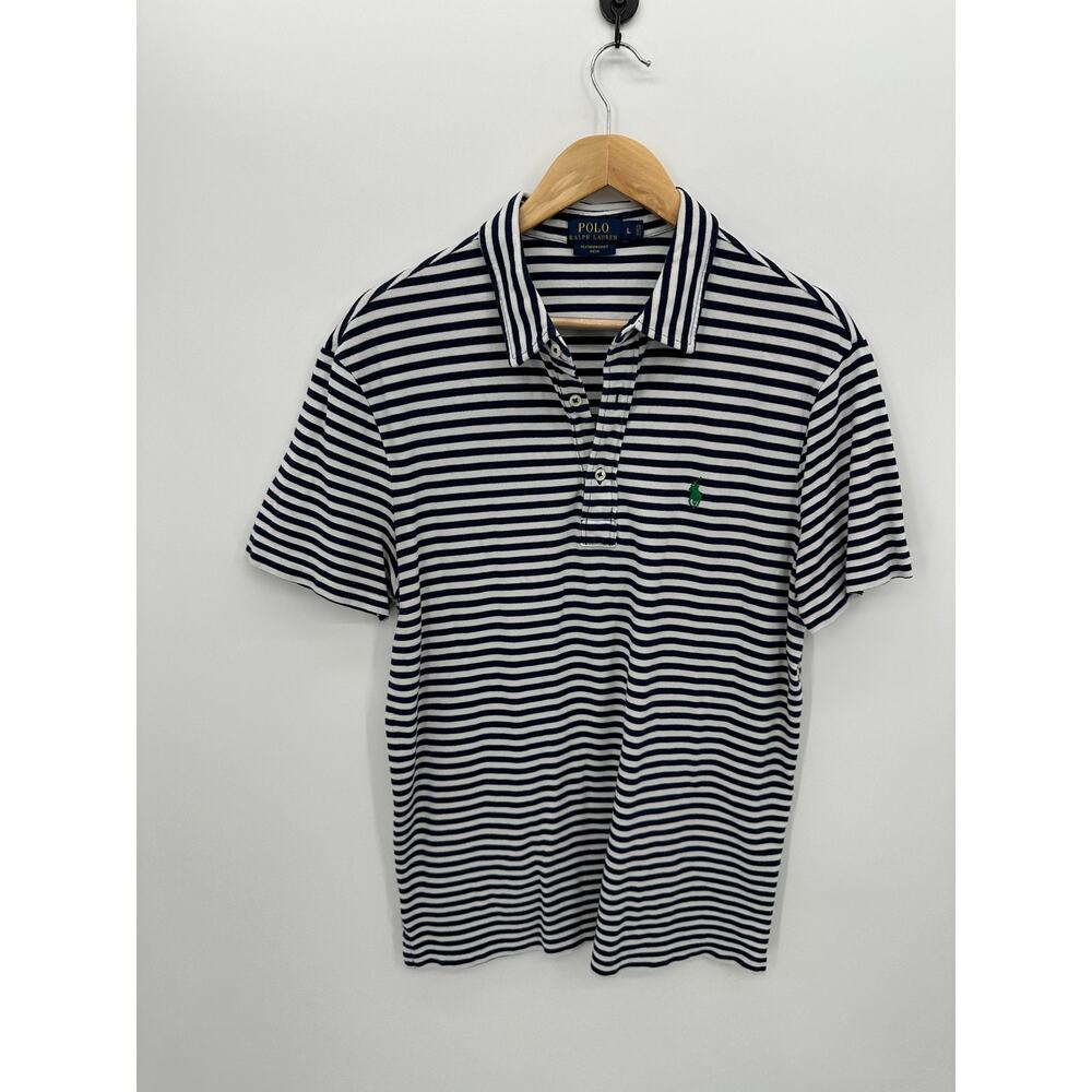 Polo Ralph Lauren Men Blue Striped Featherweight Mesh Polo Sz L Preppy Old Money